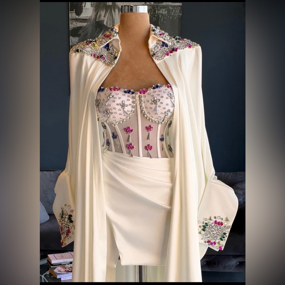 Custom Made White Mesh Jeweled Corset Dress